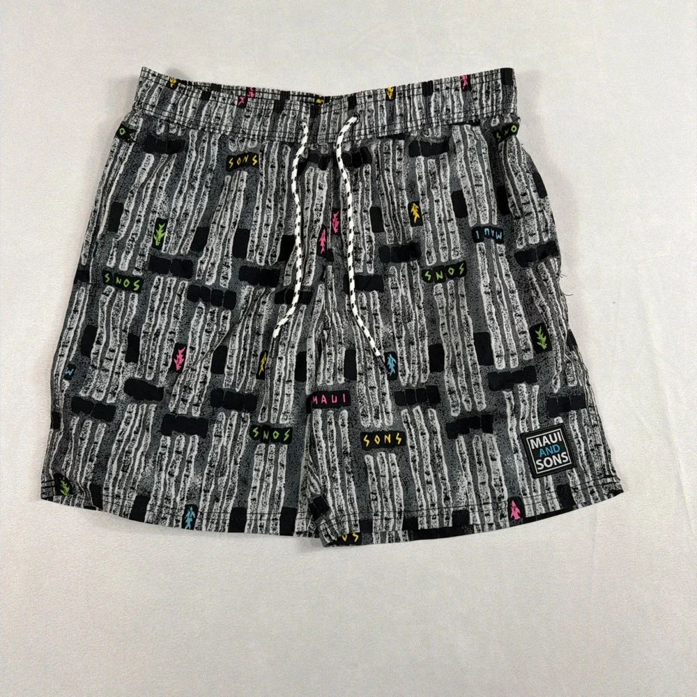 Maui and Sons Swim Trunks Retro‎ 80s Graphic Print Board Shorts Mens Medium